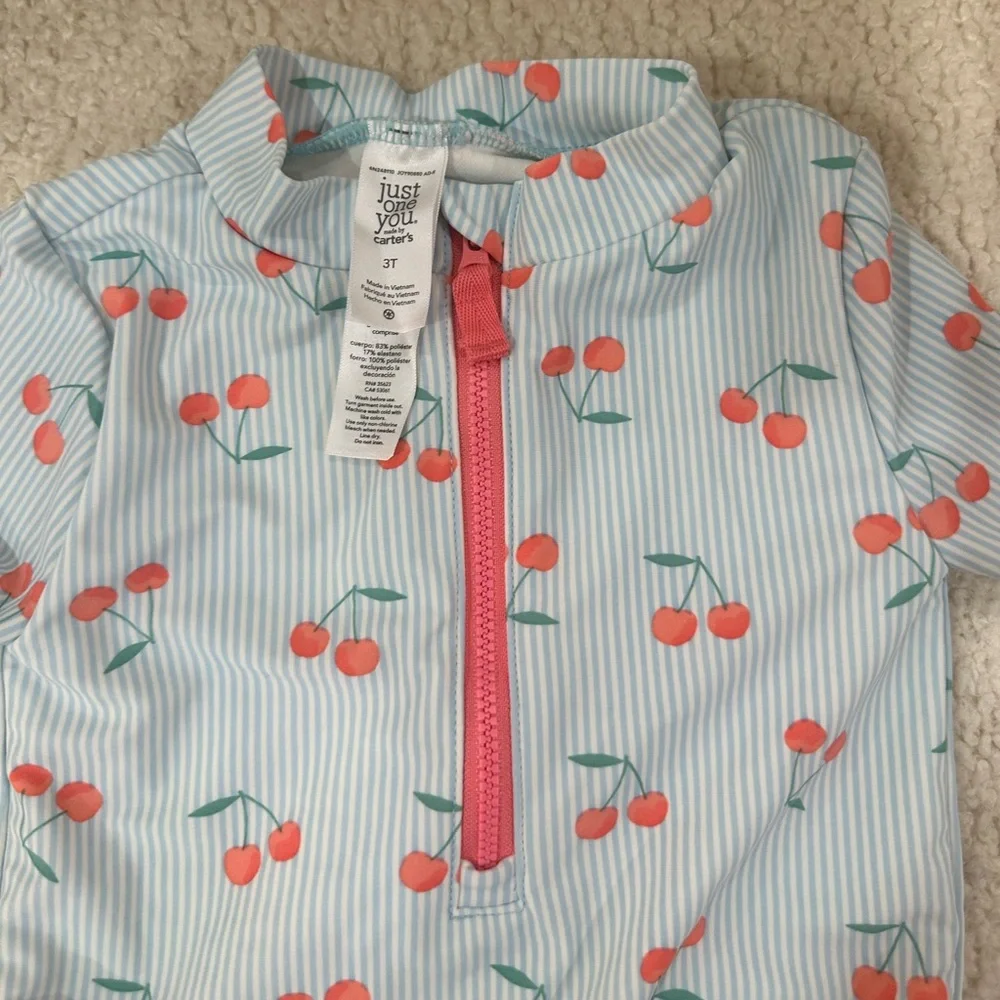 Cherry Print and Tie-Dye Kids One Piece Swim Set Zip size 3